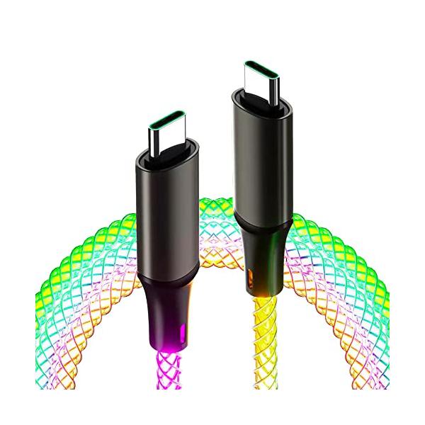 「情報」 1 USBC-USBCタイプ。  2 色：虹 自動的に変化する呼吸光  3 長さ：1.2m 　(4)PD対応 (5) プラグ材質：アルミニウム「アンビエントライト」お使いのデバイス用に特別に設計されています。運転/夜遅くまで起きて...