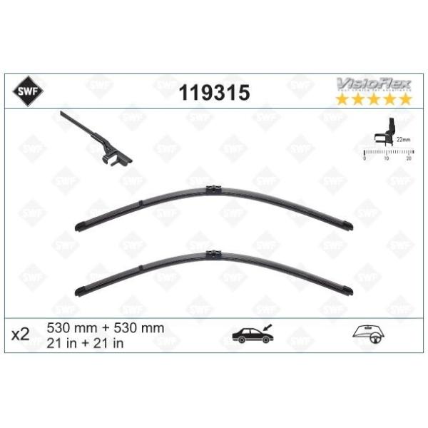 アウディ TT 8N 8N2955425E ワイパーブレード フロント 左右セット サイドロック 右ハンドル車用 530mm 8N2955425E SWF製