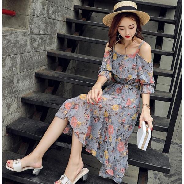 オフショル花柄フレアシフォンワンピース 膝丈 レトロ フィッシュテールv美脚 春夏 Buyee Buyee Japanese Proxy Service Buy From Japan Bot Online