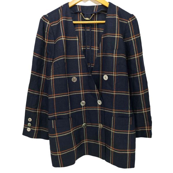 Leilian（レリアン） リネン ノーカラー ダブルテーラードジャケット