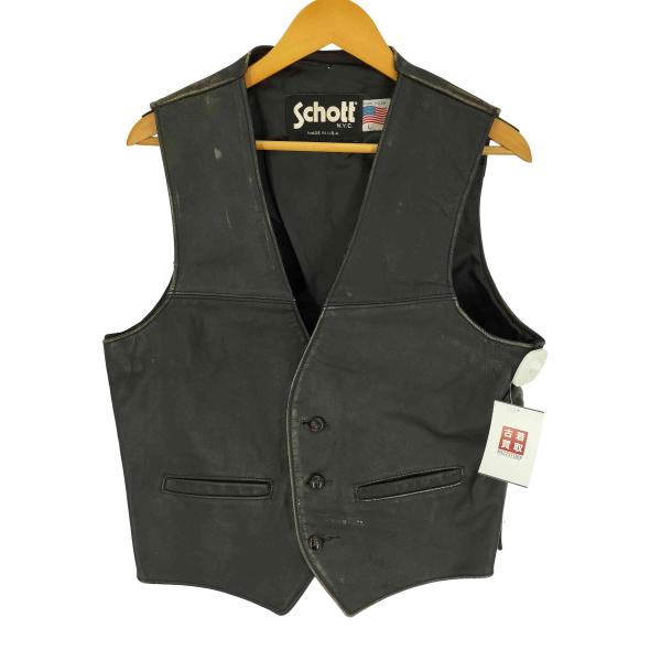 90s OLD schott ショット USA製 レザー ベスト くるみボタン 90s OLD schott ショット USA製 レザー ベスト くるみボタン