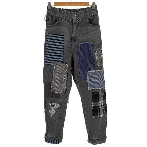 kusikohcブラック パッチワークパンツ kOhAKUパッチワークデザインブラックデニムパンツ』