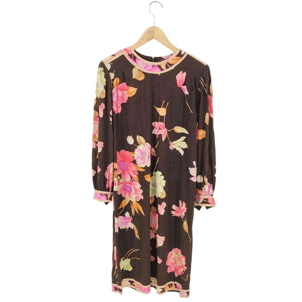 LEONARD(レオナール) ウールシルク フラワーパターン ワンピース レディース import：L 【中古】【ブランド古着バズストア】 LEONARD（レオナール） ウールシルク フラワーパターン ワンピース