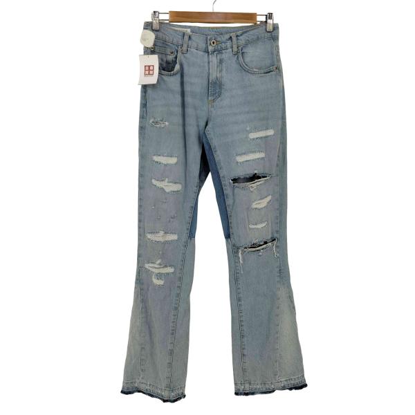 希少✨未使用級♢ZARA シルバーコーティング フレア デニム ウエスト42 ZARA ZARA(ザラ) ダメージ加工 フレアデニムパンツ メンズ 38