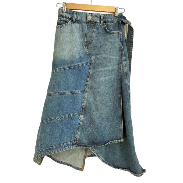 ZARA Lサイズ メタリックアシンメトリーデニムスカート スリット シルバー 値下】ZARA Lサイズ メタリック デニムスカート スリット