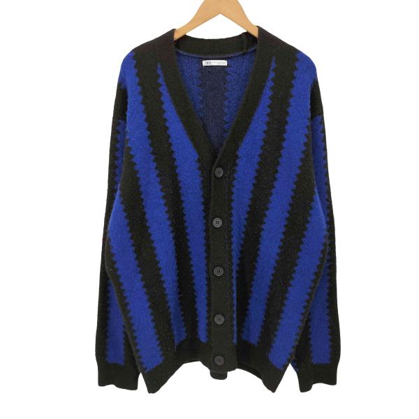 新品未使用品 完売品！ 起毛ジャカードカーディガン ZARA ザラ XL 紡績糸 ZARA ZARA(ザラ) バイカラー ストライプ アクリルカーディガン