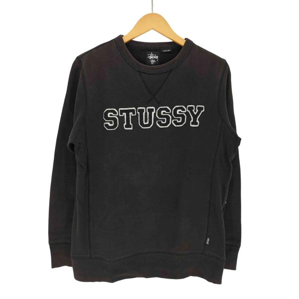 Stussy(ステューシー) フェルトロゴ 前Vガゼット クルーネックスウェット メンズ import：S 【中古】【ブランド古着バズストア】 STUSSY（ステューシー） フェルトロゴ 前Vガゼット クルーネック
