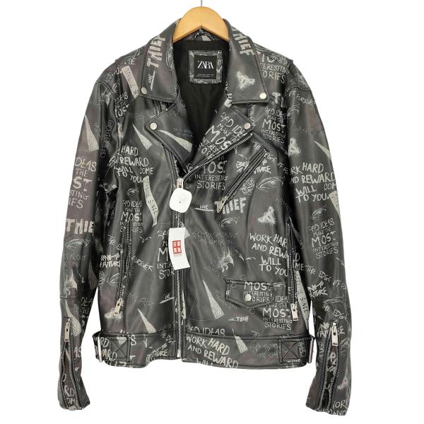 ZARA（ザラ） グラフィティー レザーダブルライダースジャケット