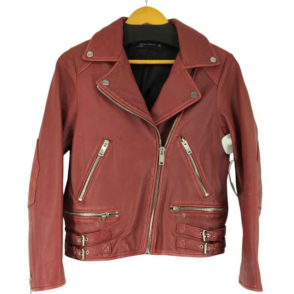 ZARA WOMEN ラムスキン ノーカラーライダース S レッド 未使用品 ZARA WOMEN ラムスキン ノーカラーライダース S レッド 未使用品