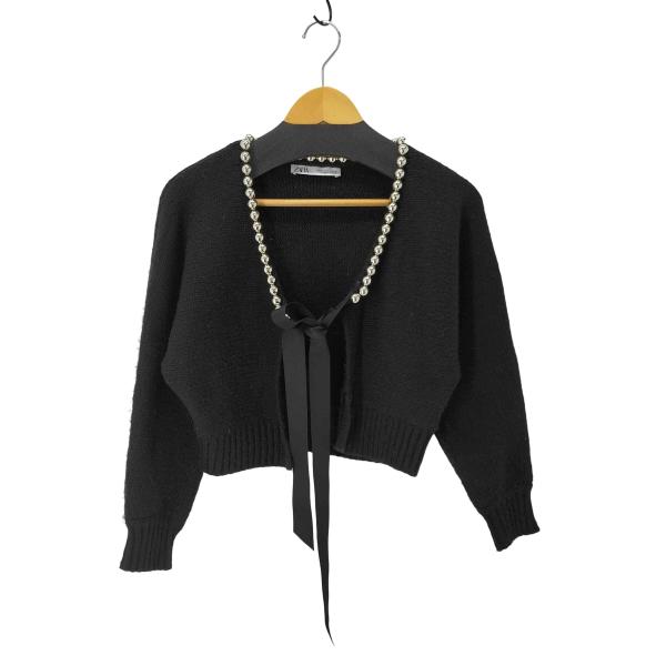 ZARA（ザラ） パールビーズ付 リボンカーディガン レディース import
