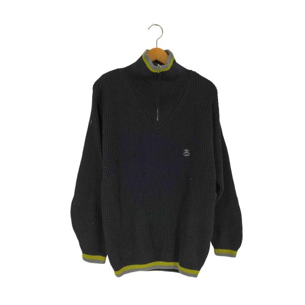 STUSSY（ステューシー） 90S 紺タグ SSリンクロゴ 畦編み ハーフジップ