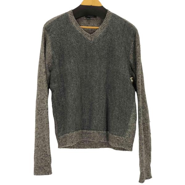 DKNY(ダナキャランニューヨーク) ヘリンボーン ネップ 切替Vネックニット メンズ JPN：M  中古 古着 0729
