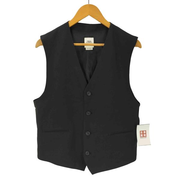 【美品】ZARA ブラックスーツ ベスト ネクタイ付き4点セット ZARA（ザラ） VISCOSE-LINEN SUIT VEST ビスコース リネン スーツ