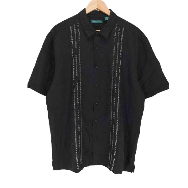 【キューバベラ】（LL）キューバシャツ 半袖シャツ ブラック 刺繍 レーヨン CUBAVERA(キューバベラ) ショートスリーブ 刺繍デザイン キューバ