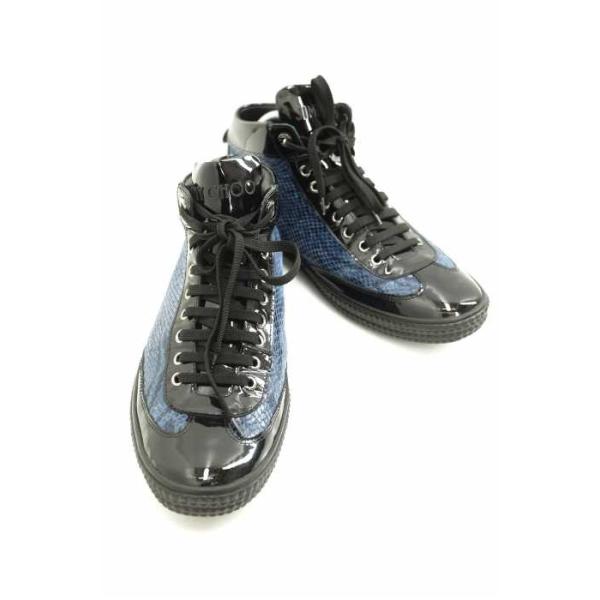 ジミーチュウ 新商品 新型 Jimmy Choo スニーカー メンズ 中古 サイズ43 パイソンプリントレザー パテントミッドカットスニーカー Verley ブラ