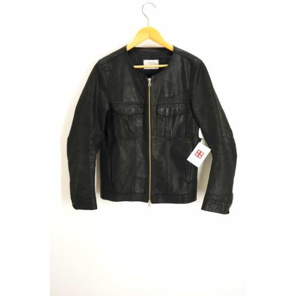 人気海外一番 ステュディオス Studious ライダースジャケット メンズ サイズ2 中古 ブランド古着バ カウレザー ノーカラージップアップライダースジャケット