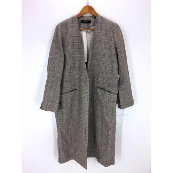 サクラ Sacra プレイドチェック ノーカラー ボタンレス 永遠の定番 ロングコート 38 0630 レディース ブランド古着バズストア 中古
