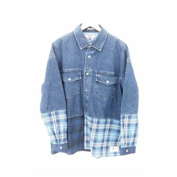 トミージーンズ Tommy Jeans シャツ メンズ サイズjpn Xl 高級品 中古 ジャケット ブランド古着バズス チェック柄切替デニムシャツ 19ss