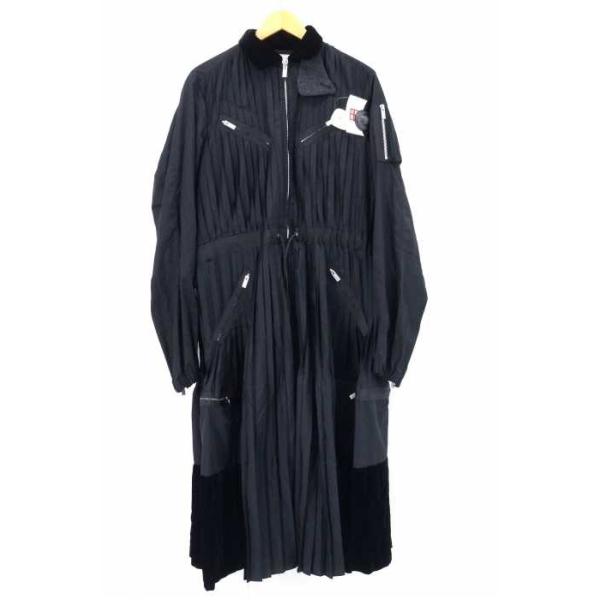 レディース ワンピース サカイ 半額 Sacai ベロア切替ミリタリー調プリーツ加工ジップアップマキシワンピース 0105 ブランド古着バズストア 中古