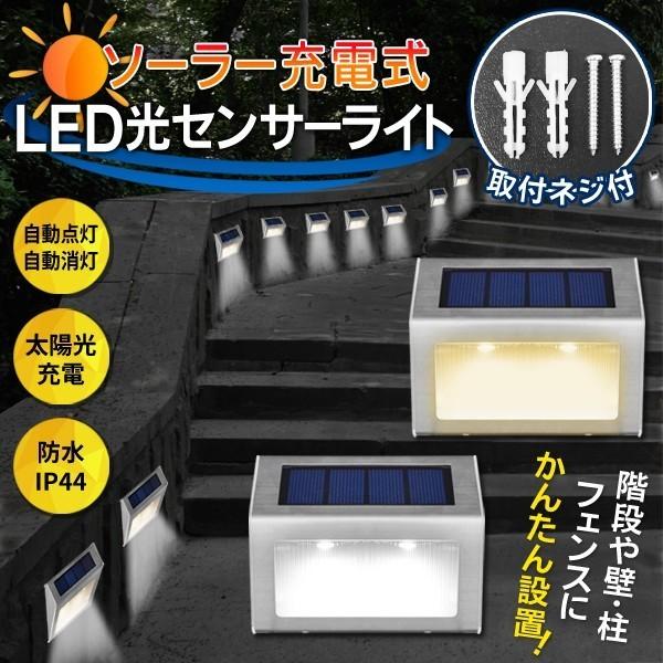 センサーライト ソーラー式 LED 光 充電式 ステンレス製 ウォールランプ センサーで自動点灯＆消灯 防水ポーチライト 駐車場用 道路鋲 屋外 照明 安 ライトRJ