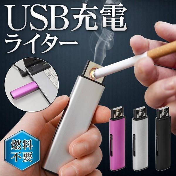 電子スリムライター◆アーク放電で素早く着火◆ オイル・ガス不要！くり返し使える  充電式 コンパクト おしゃれ 経済的 安全 〓 直結USB 充電式ライター Type2