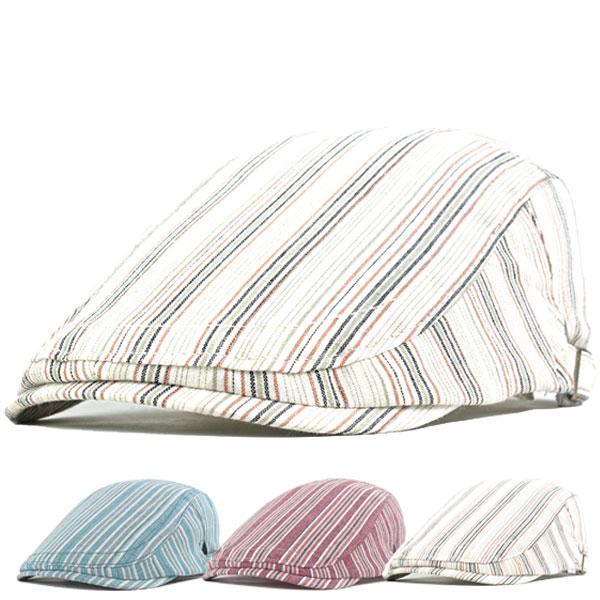 帽子 ハンチング キャップ 春 夏 メンズ コットン 麻 レディース カジュアル ストライプ柄 通気性 HUNTING CAP 7146