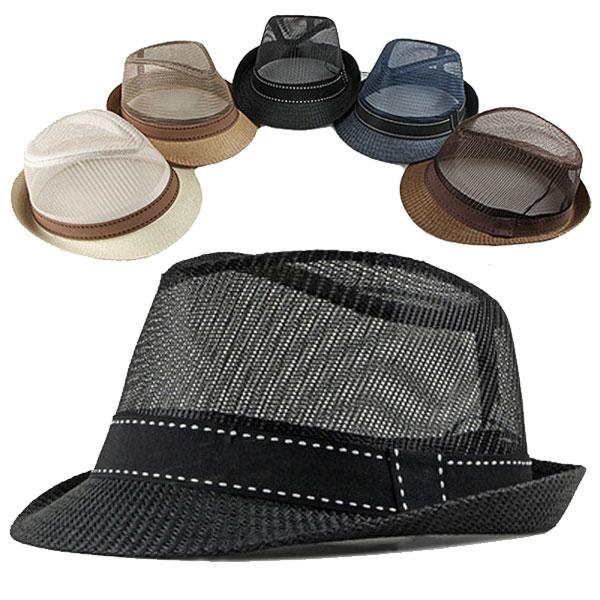 メッシュ 中折れハット 麦わら帽子 ストローハット ステッチリボン ハット 中折れ メンズ レディース HAT CAP 3503