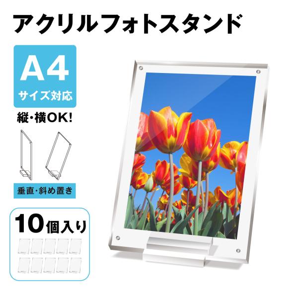 アクリルフレームスタンド A4 A5 B5 B6対応 10個入 マグネット式 透明 クリア 卓上 垂直置き 斜め置き ポスターフレーム メニュー POP 展示用 BBEST PFD-A4-10