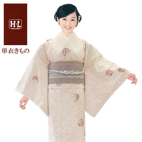 【H.L 単衣きもの】単品【No.133 クリーム】ダスティカラー 小紋 総柄 洗える 夏物 6月 9月【E】