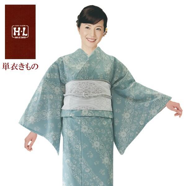 【H.L 単衣きもの】単品【No.135 ブルーグリーン】ダスティカラー 小紋 総柄 洗える 夏物 6月 9月【E】