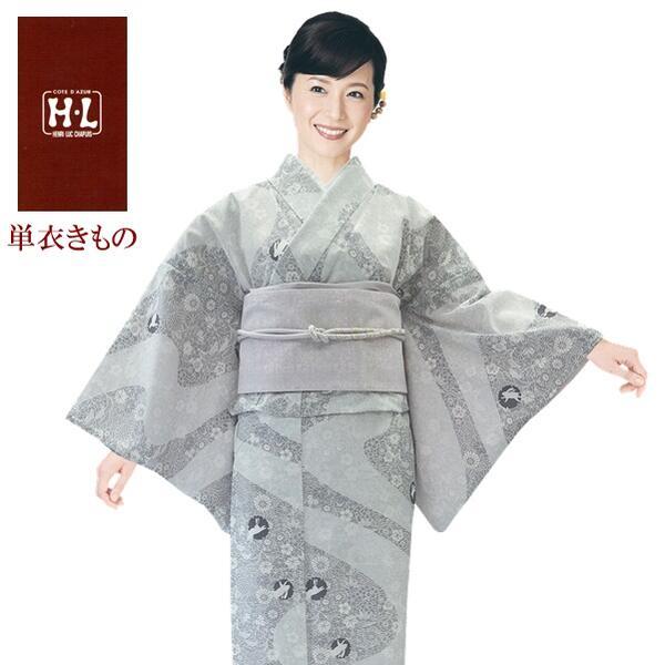 【H.L 単衣きもの】単品【No.139 薄グレー】ダスティカラー 小紋 総柄 洗える 夏物 6月 9月【E】