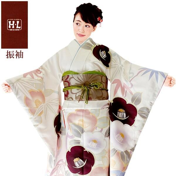 【H.L 洗える振袖着物 220】単品（ダスティカラー 生成 花柄）成人式 結婚式 披露宴 入学式 卒業式【E】