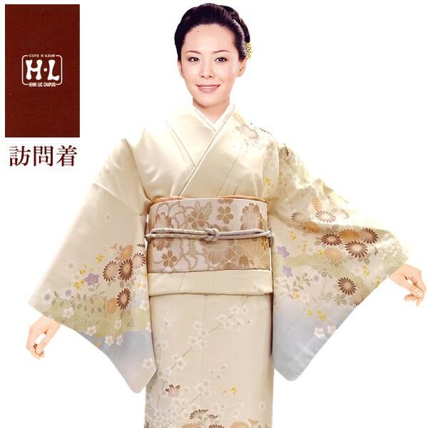 【H.L訪問着 単品】クリーム系花柄【240】洗える着物 ダスティカラー【E】