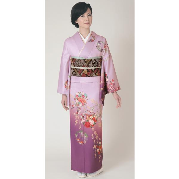 H.L訪問着セット【1 紫系】【着物 袋帯 長襦袢】洗える着物 華やかな花柄 結婚式 披露宴 パーティー