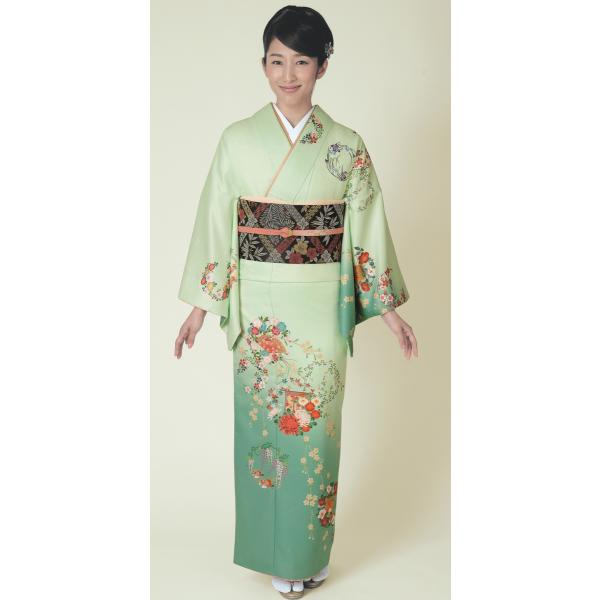 H.L訪問着セット【10 黄緑系】【着物 袋帯 長襦袢】洗える着物 華やかな花柄 結婚式 披露宴 パーティー