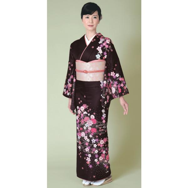 H.L訪問着セット【11 墨紫系】【着物 袋帯 長襦袢】洗える着物 華やかな花柄 結婚式 披露宴 パーティー