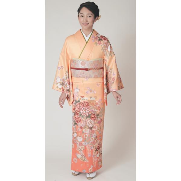 H.L訪問着セット【15 薄オレンジ系】【着物 袋帯 長襦袢】洗える着物 華やかな花柄 結婚式 披露宴 パーティー