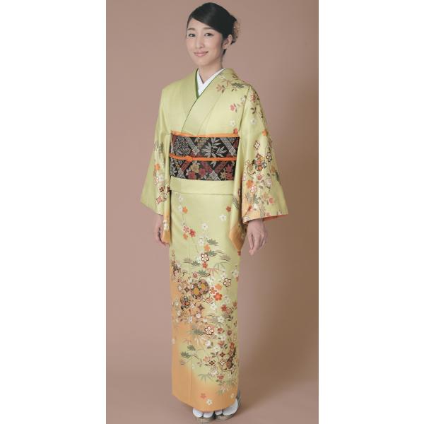 H.L訪問着セット【16 鶯色系】【着物 袋帯 長襦袢】洗える着物 華やかな花柄 結婚式 披露宴 パーティー