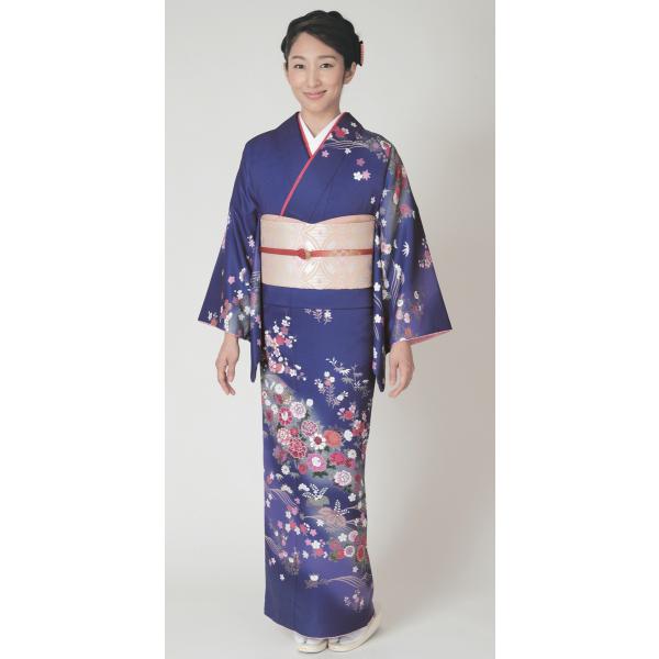 H.L訪問着セット【18 青紫系】【着物 袋帯 長襦袢】洗える着物 華やかな花柄 結婚式 披露宴 パーティー