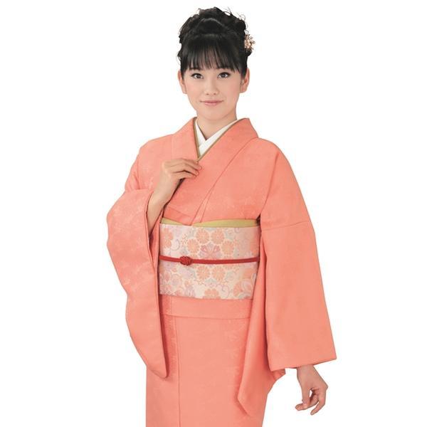 【R.K 慶事のきもの 3点セット】（着物・袋帯・長襦袢）色無地 地模様（4 鮭色）洗える レディース ママ お祝い（E）