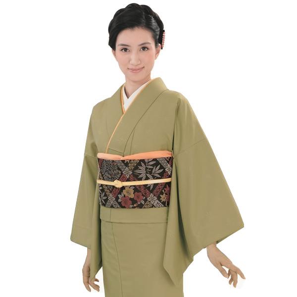【R.K 慶事のきもの 3点セット】（着物・袋帯・長襦袢）色無地 地模様（9 抹茶色）洗える レディース ママ お祝い（E）