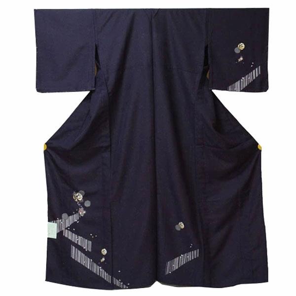 【日本製】仕立上り 単衣付下げ シンプル 縦ライン（黒 桜柄の地模様）洗える ポリエステル 撥水加工 6月 9月（120）