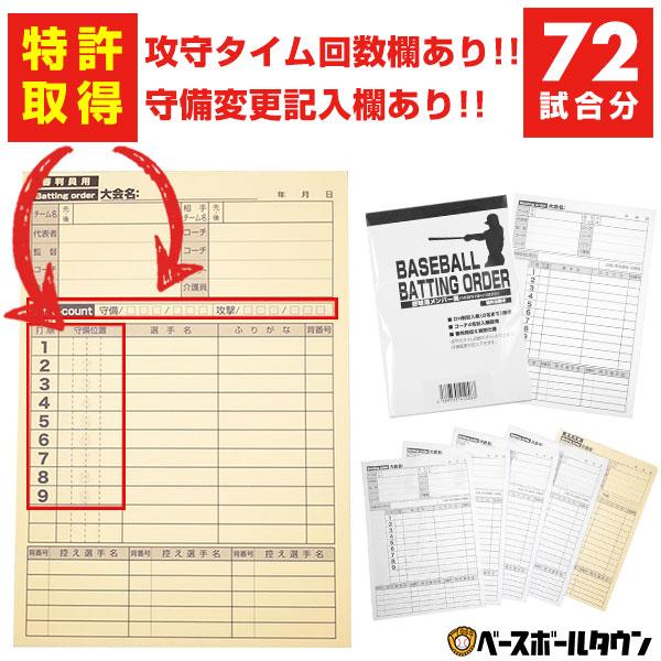 72試合分 メンバー表 審判用控え特別仕様(攻守タイム回数・守備変更  