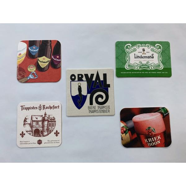 ベルギービールのビアコースターを5種類2枚づつ10枚を1セットにしました。＜セット内容＞●ブーンクリーク●ウエストマール●オルヴァル●ロシュフォール●リンデマンスコースターのデザインが多少写真と異なる場合がございますがご了承下さい。
