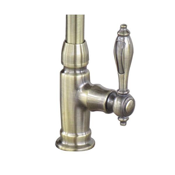 洗面 水栓 おしゃれ 蛇口 水栓金具 単水栓 安全 レバーハンドル スパウト可動式 グースネック アンティークゴールド 古金 奥行19 吐水口高22cm Ink h