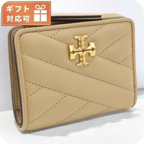 極美品 TORY BURCH 二つ折り財布 ベージュ レザー TORY BURCH トリーバーチ ベージュ レザー 二つ折り財布