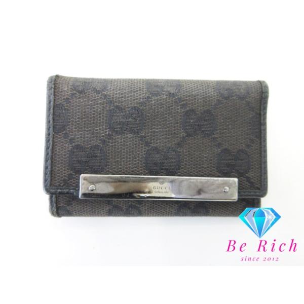 グッチ GUCCI キーケース 127048 GG ブラック 黒 キャンバス レザー ロゴ キーリング キーホルダー 【中古】 bc1938