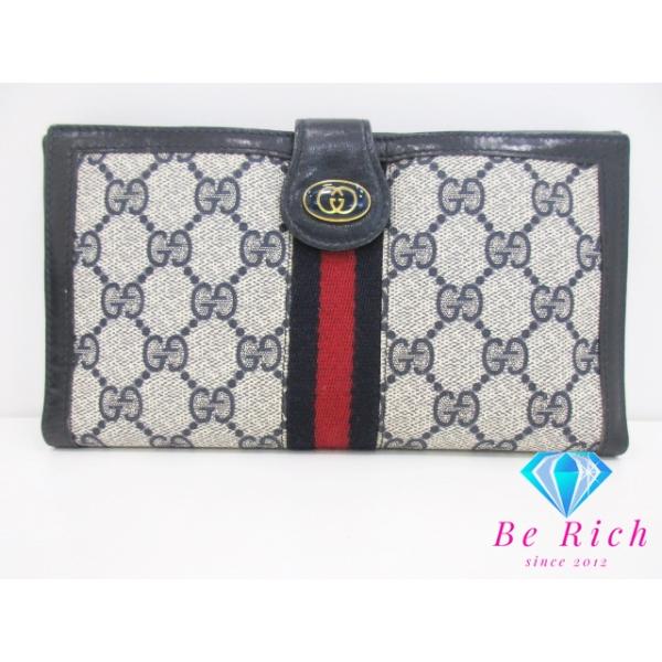 GUCCI グッチ Wホック 長財布 GG ネイビー 紺 シェリー ウェブ