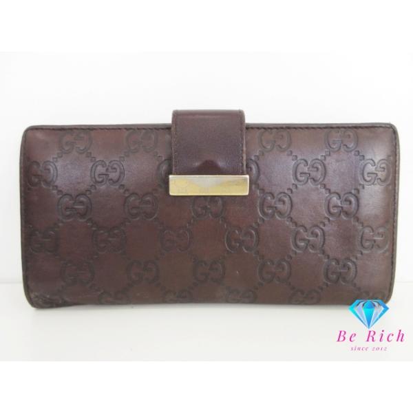 GG グッチ GUCCI Wホック 二つ折り 長財布 シマ 茶 ブラウン 212089