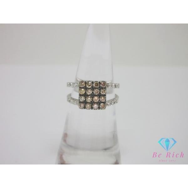 K18 WG ブラウン ダイヤモンド 0.529ct 0.136ct 付 デザイン リング